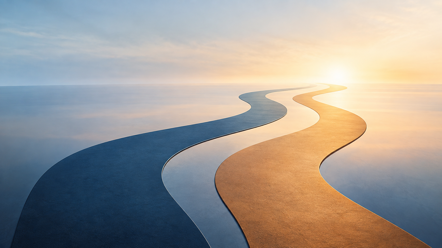 Two distinct paths travelling together towards the same horizon