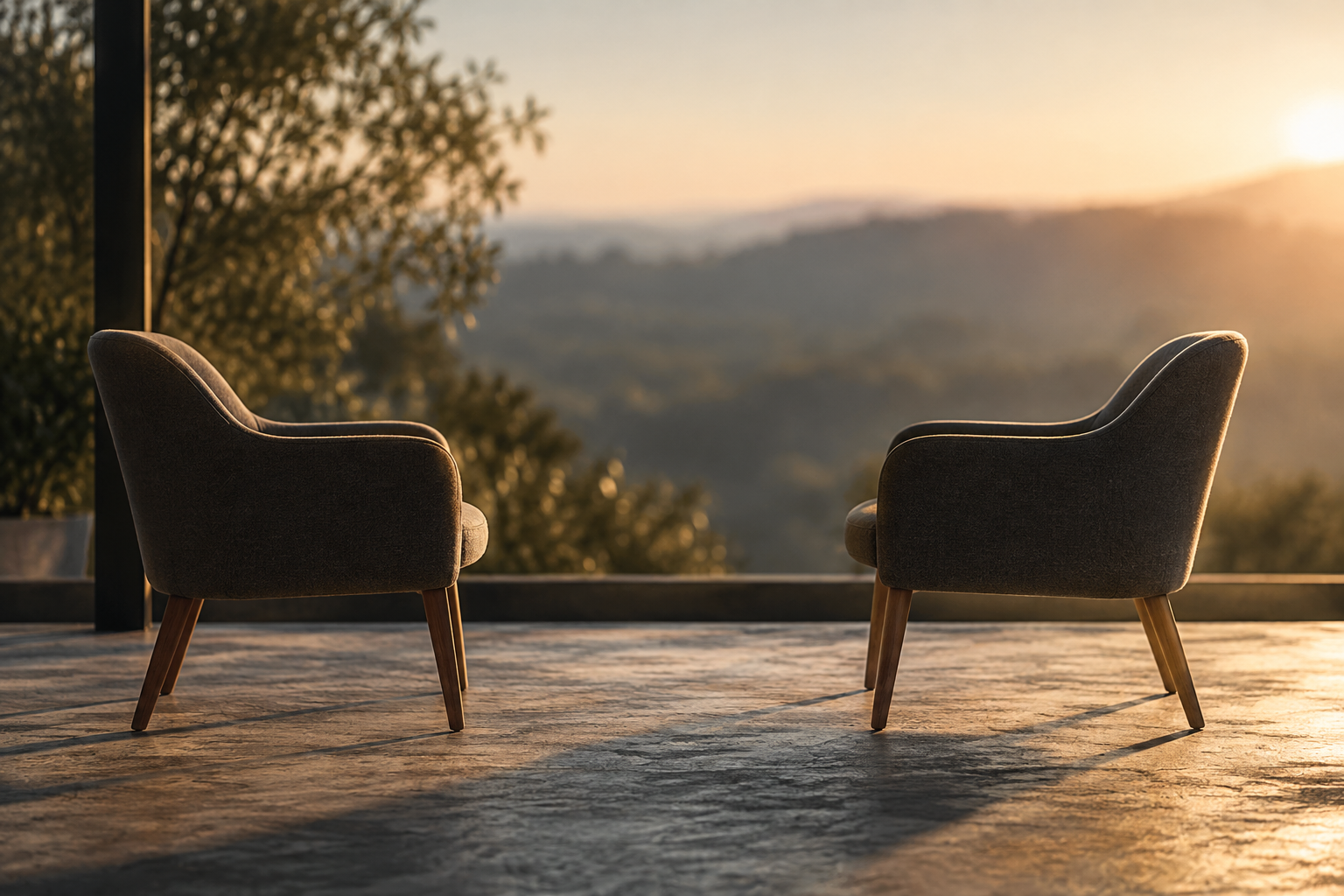 Two empty chairs facing each other, representing space for a coaching conversation