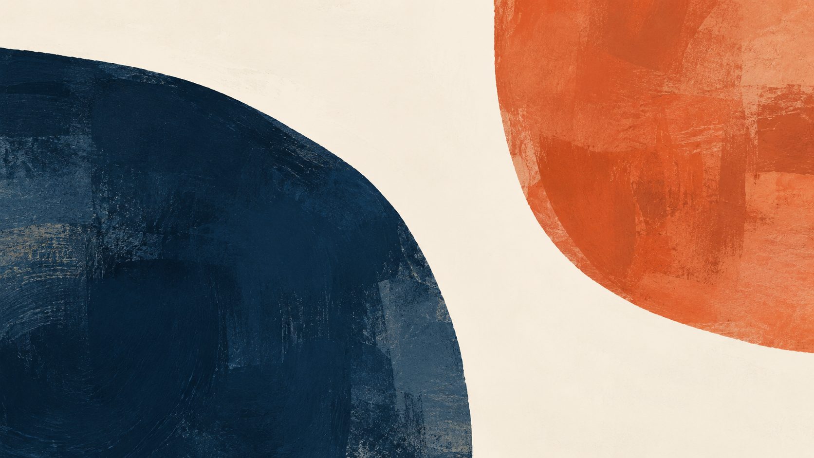 Abstract deep ink and terracotta forms separated by warm cream negative space